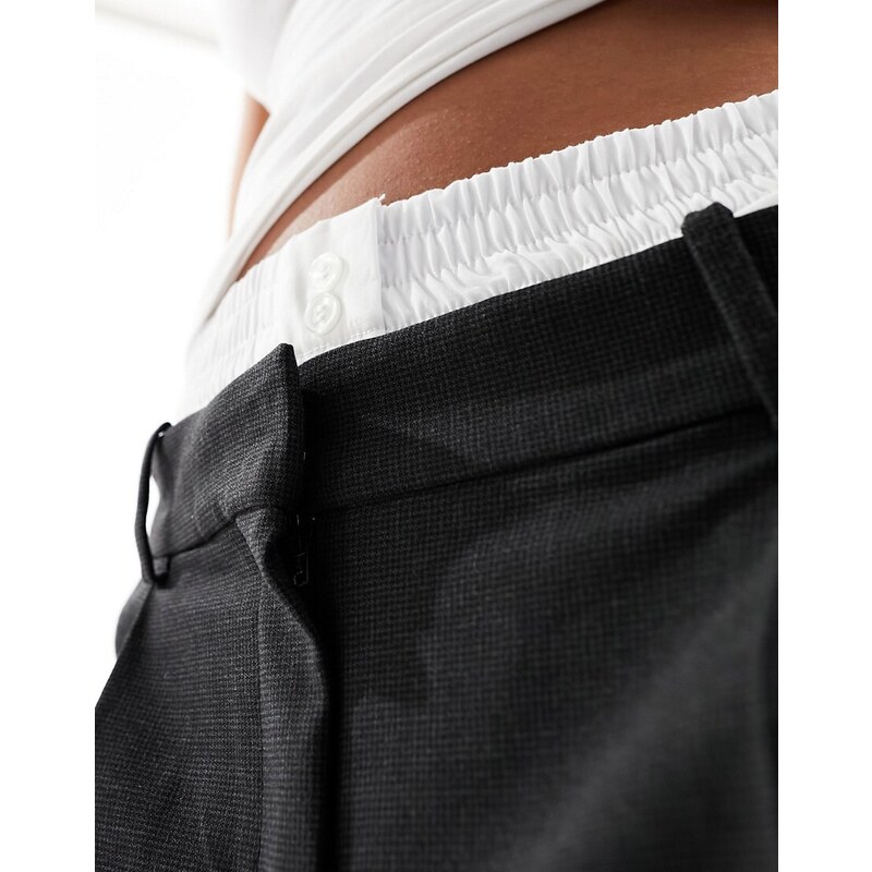 Mango - Pantaloni sartoriali grigio scuro con fascia in vita stile boxer
