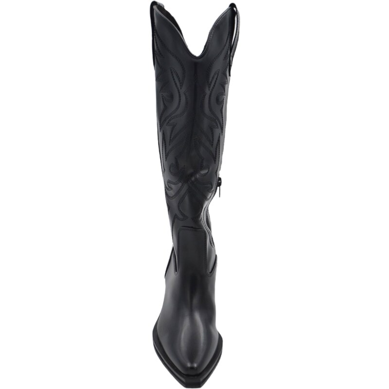 Stivali donna western vero camperos corina nero altezza ginocchio tacco texano 10cm dettagli laser zip