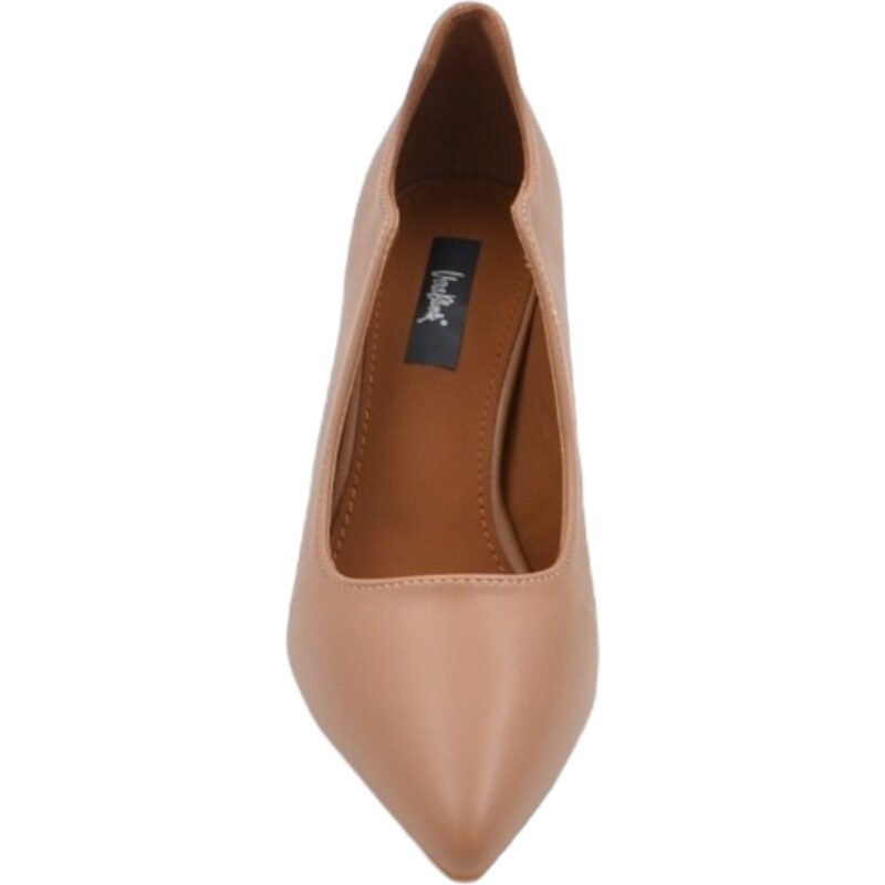Malu Shoes Decollete' scarpa donna a punta in pelle beige opaca con tacco cono 7 cm e bordo asimmetrico comoda stabile