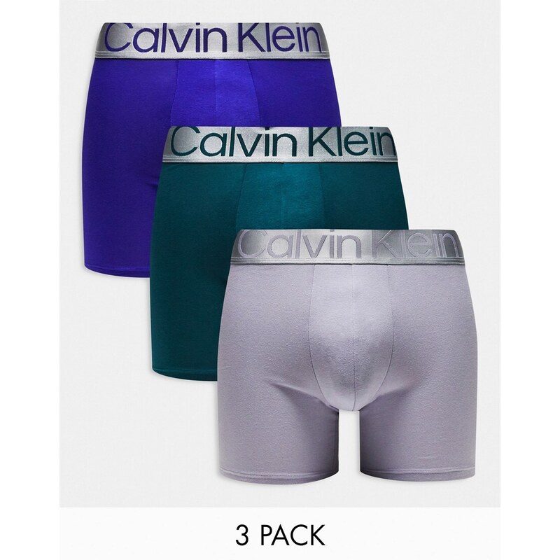 Calvin Klein Steel - Confezione da 3 paia di boxer blu, grigio e verde-azzurro-Multicolore