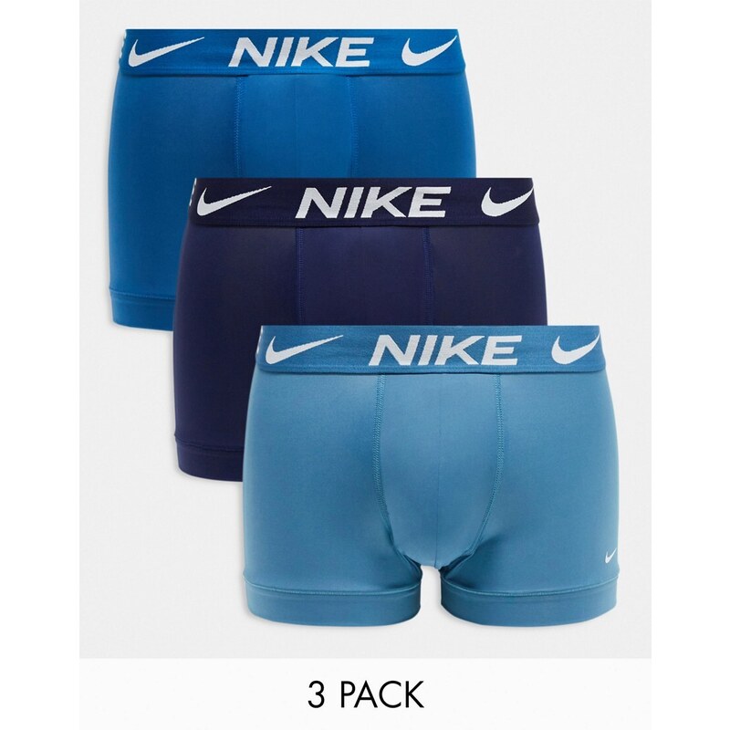 Nike - Essential - Confezione da 3 paia di boxer aderenti in microfibra Dri-Fit blu e blu navy-Multicolore