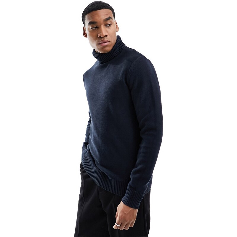 Selected Homme - Maglione dolcevita nero-Blu navy