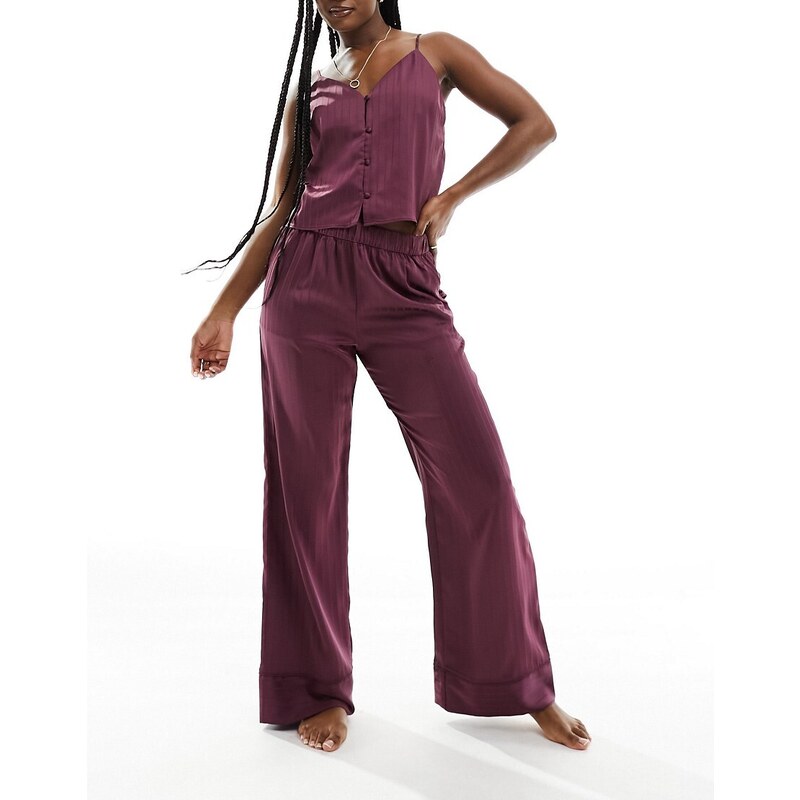 Abercrombie & Fitch - Pantaloni del pigiama viola in raso a righe in coordinato