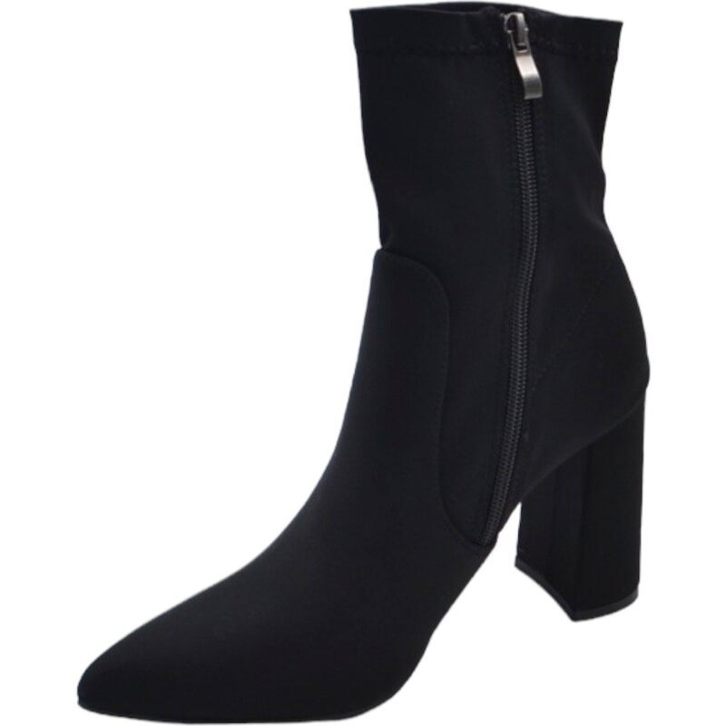 Malu Shoes Stivaletti tronchetti donna a punta licra effetto calza nero con tacco largo alto zip aderenti sexy