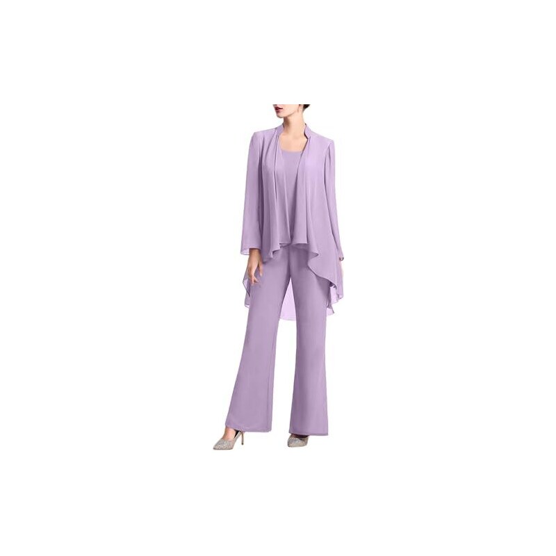 Abito Donna In 3 Pezzi Plus Size - Set Elegante Con Pantaloni E Top In Chiffon Per Occasioni Speciali - Foto 3