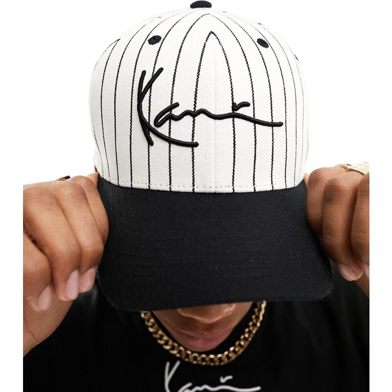 Karl Kani - Cappellino da baseball beige a righe nere con visiera a contrasto e logo-Neutro