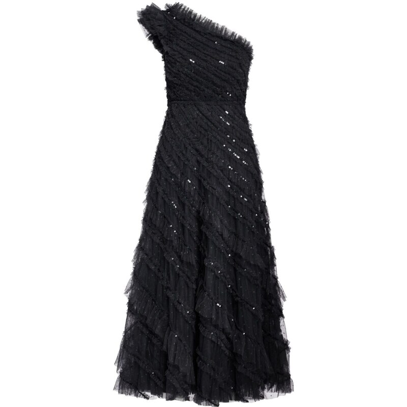 Xscape Abito Lungo Elasticizzato Con Volant, Monospalla, In Crepe Scuba, Elegante E Femminile, Taglie Regolari (Consigliato Ordine Taglia In Su)