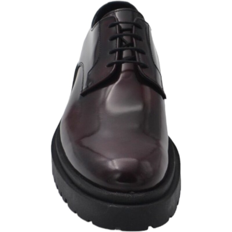 Malu Shoes Stringata uomo inglesina liscia in vera pelle abrasivata bordeaux fondo gomma alta ultraleggera zigrinata made in Italy