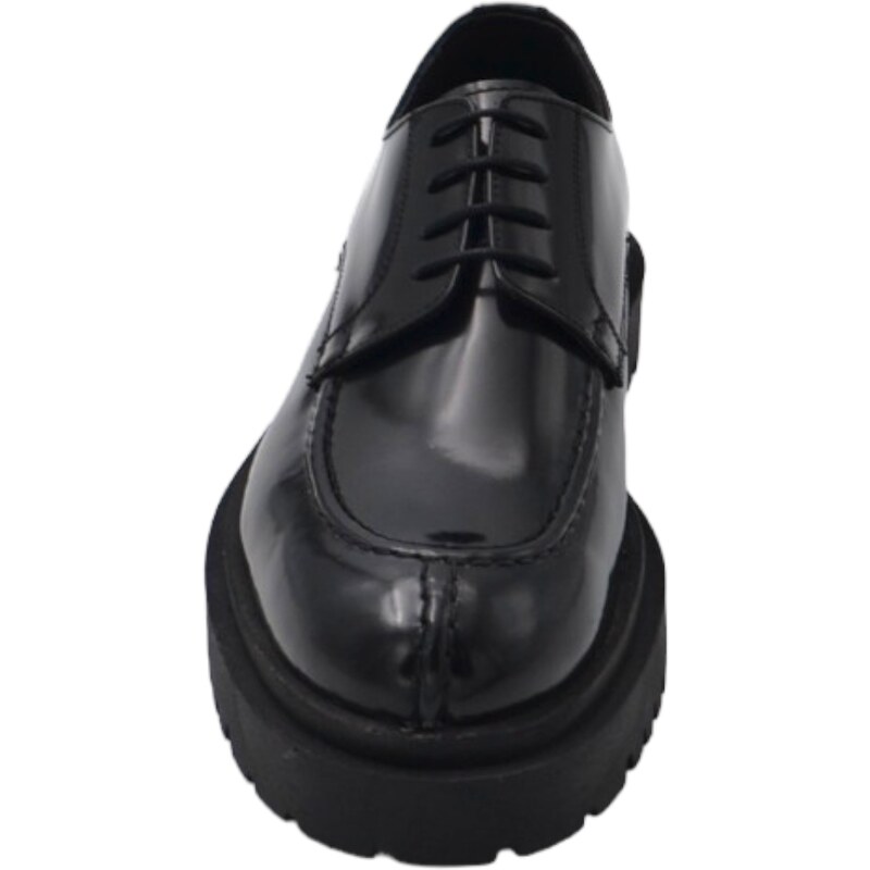 Malu Shoes Stringata uomo con cucitura a vista in vera pelle abrasivata nera fondo gomma alta ultraleggera zigrinata made in Italy