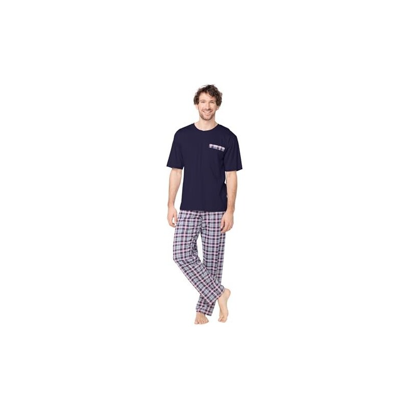 e.VIP Herenpyjama Chris 296A van 100% katoen, lichtgrijs/groen., L