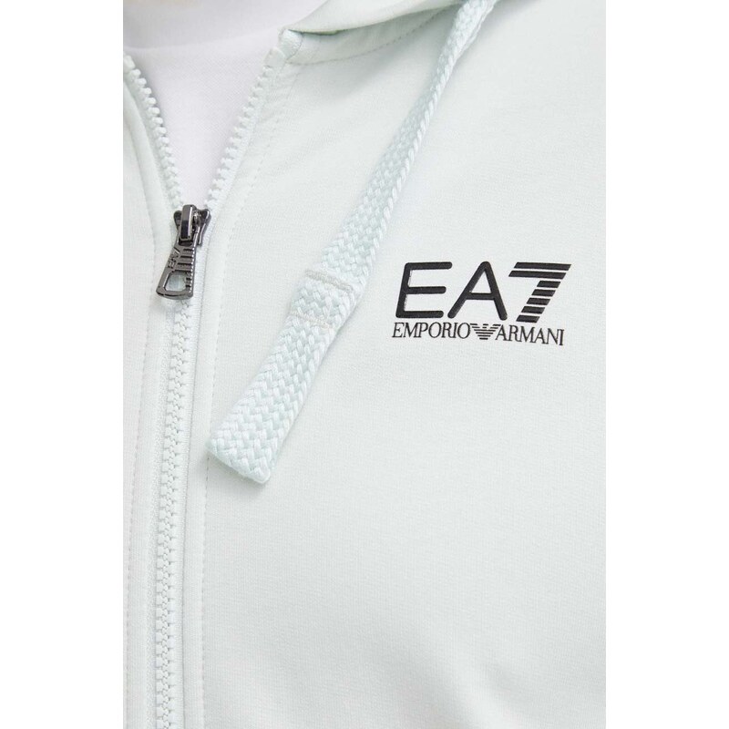 EA7 Emporio Armani felpa in cotone uomo colore turchese con cappuccio