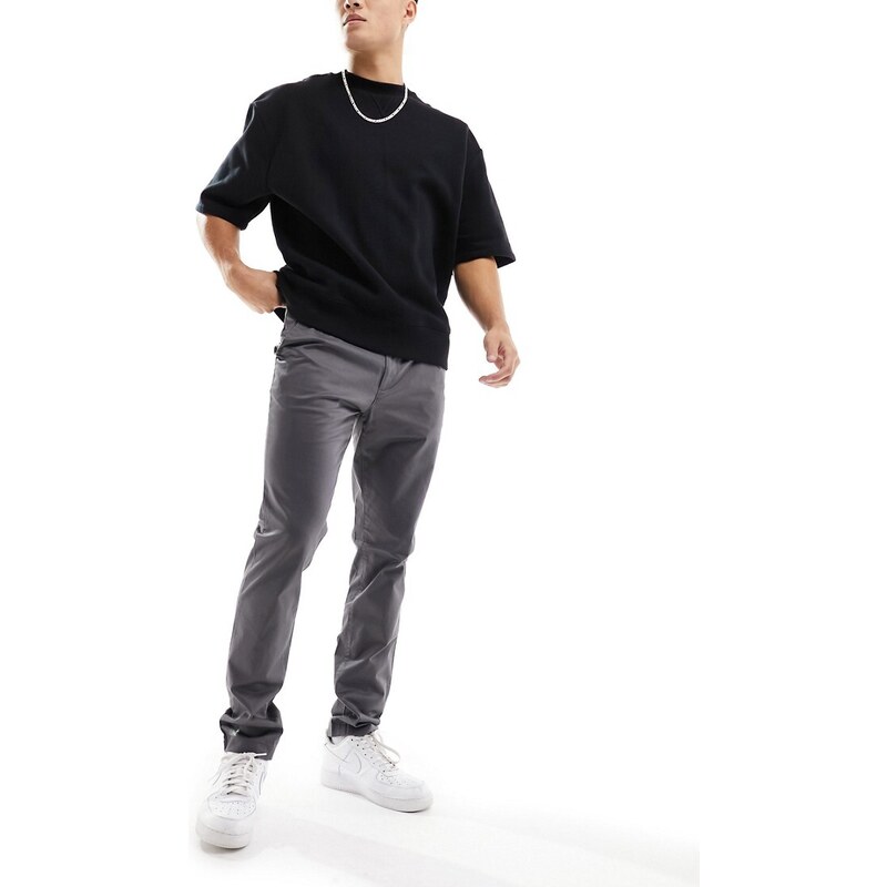 Calvin Klein - Chino elasticizzati slim in raso grigio