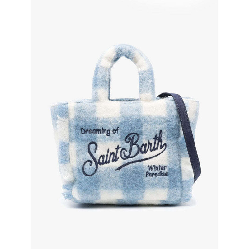 MC2 SAINT BARTH Borsa Vanity mini con stampa quadri celeste/bianco