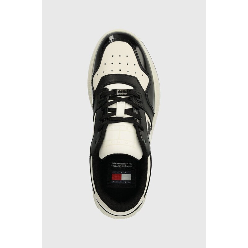 Tommy Jeans sneakers TJW RETRO BASKET FLATFORM PATENT colore nero EN0EN02523