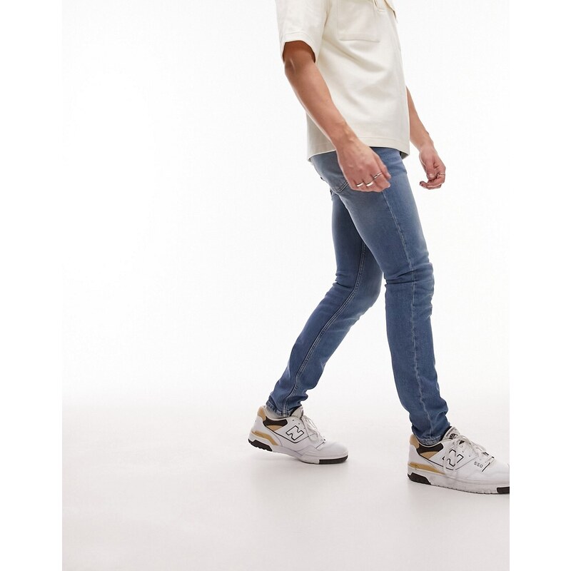 Topman - Jeans skinny elasticizzati lavaggio blu medio