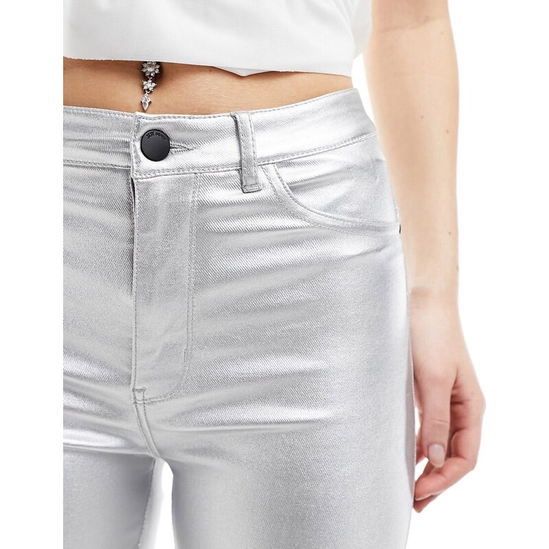 JDY - Jeans skinny a vita alta argento metallizzato