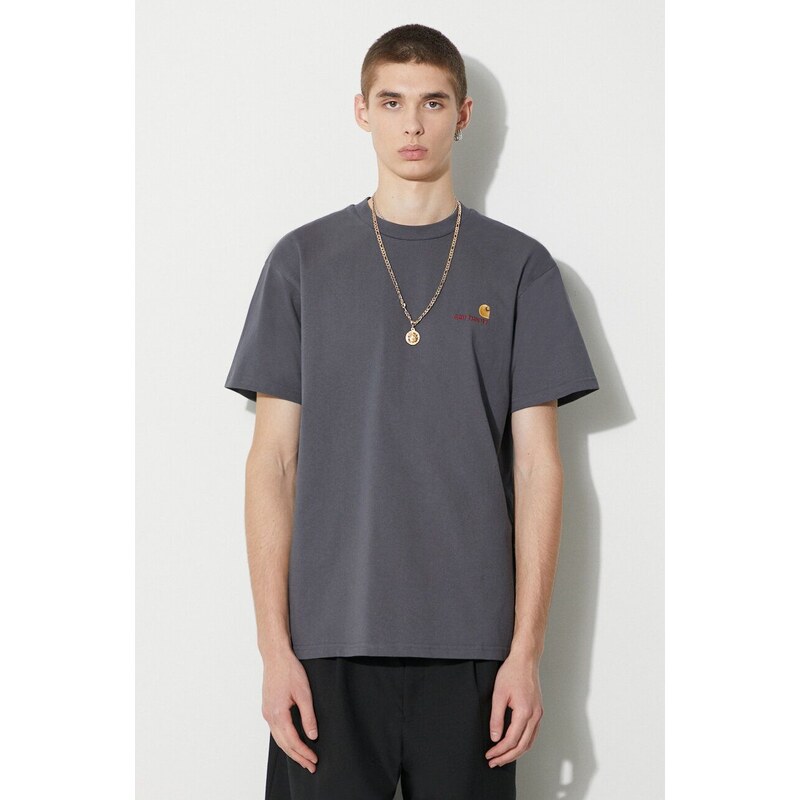 Carhartt WIP t-shirt in cotone S/S American Script T-Shirt uomo colore grigio I029956.1CQXX
