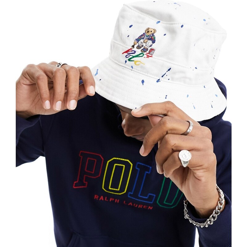 Polo Ralph Lauren - Cappello da pescatore bianco con logo dell'orso