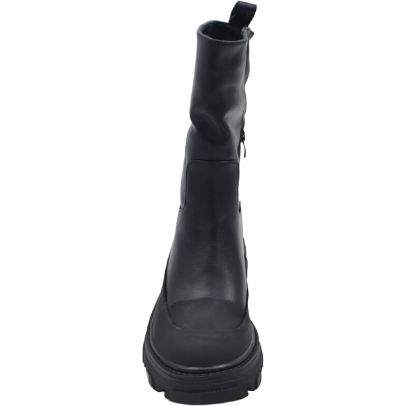Malu Shoes Stivaletti donna platform boots combat in pelle nera punta gommata impermeabile fondo alto zip alto al polpacci tendenza