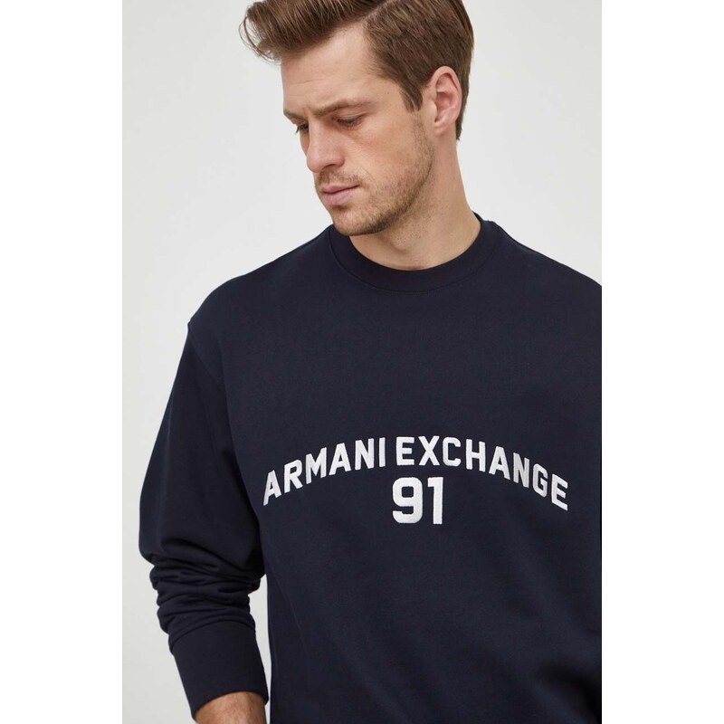 Armani Exchange felpa in cotone uomo colore blu navy con applicazione