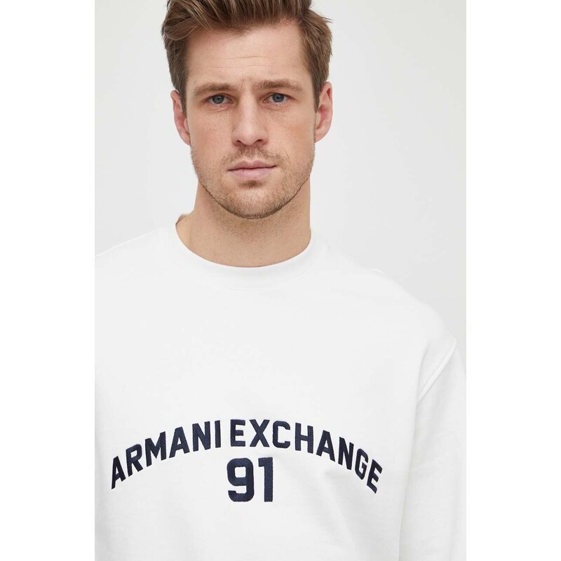 Armani Exchange felpa in cotone uomo colore bianco con applicazione