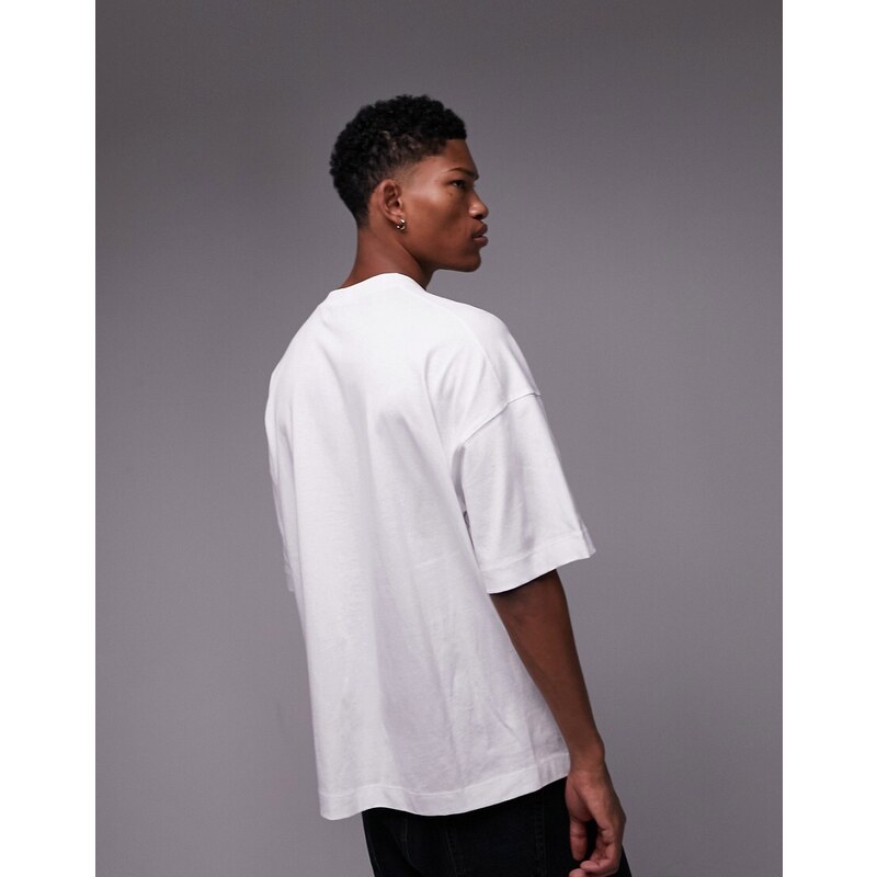 Topman - T-shirt premium super oversize bianca con stampa floreale-Bianco