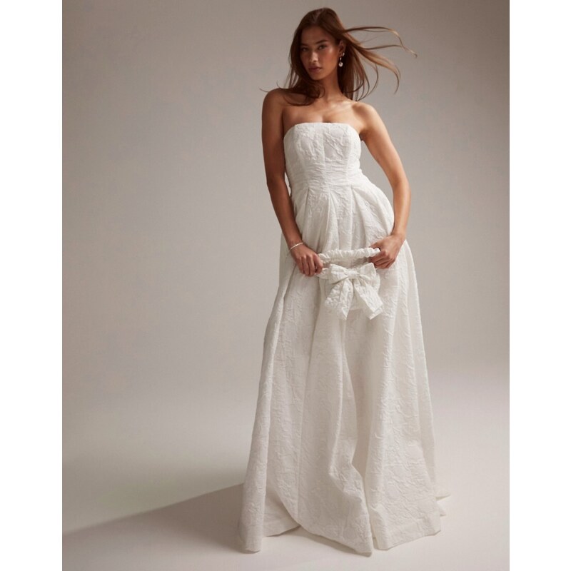 ASOS DESIGN Winnona Vestito da sposa lungo a fascia testurizzato a  fiori-Bianco