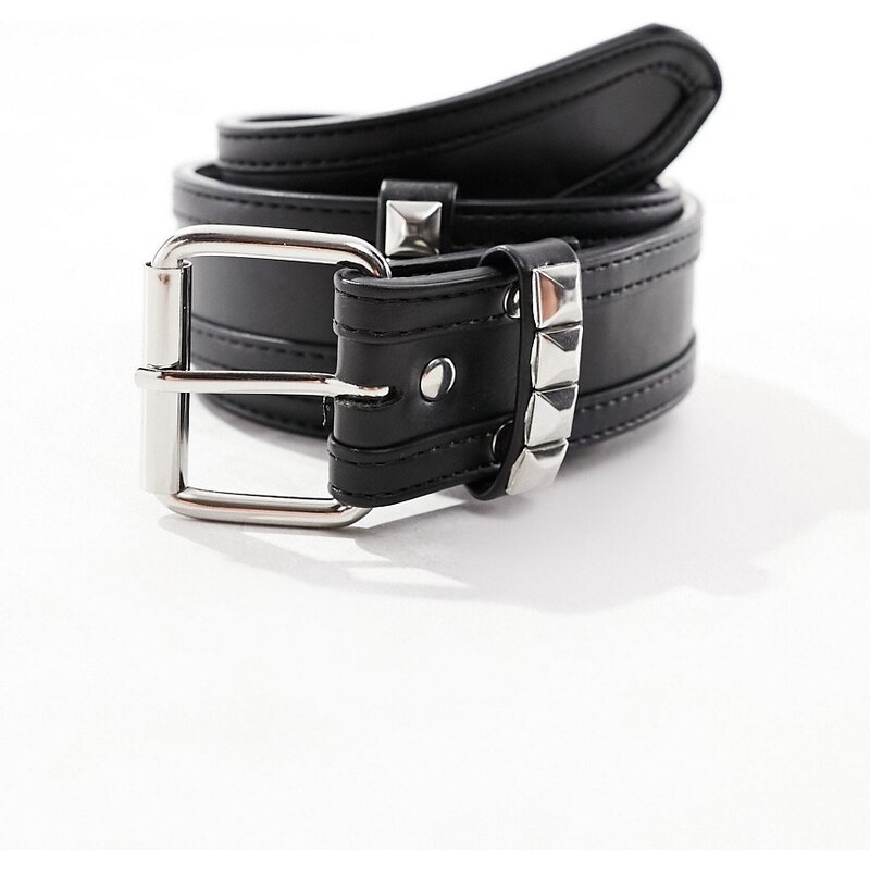 ASOS DESIGN - Cintura in pelle sintetica nera con occhielli in metallo-Nero