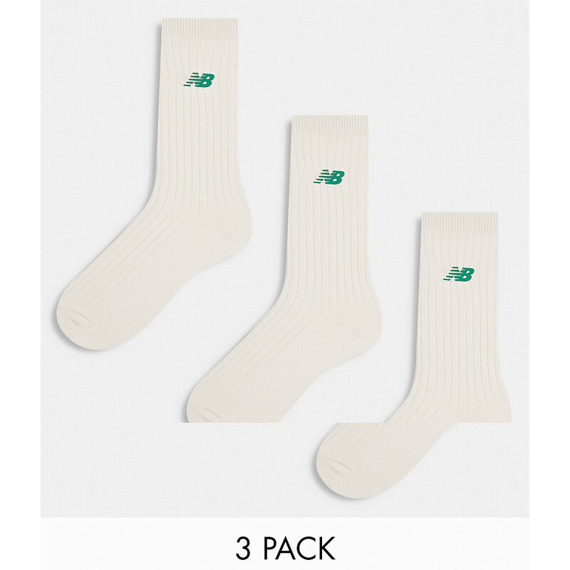 New Balance - Confezione da 3 paia di calzini alla caviglia bianchi e verdi con logo-Multicolore
