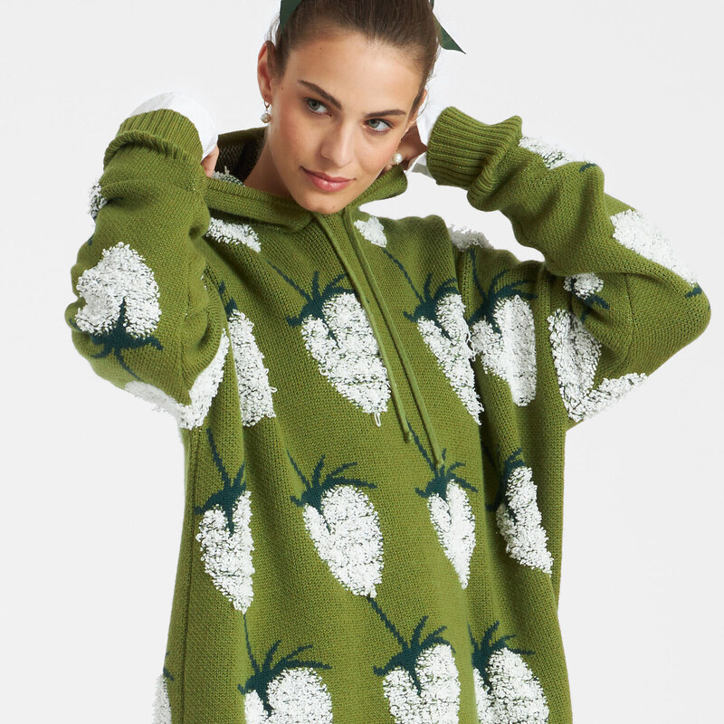 La DoubleJ Knitwear gend - Lampone Hoodie Green L 68%Wool 30%Viscose 2%Polybutylene Terephthalate