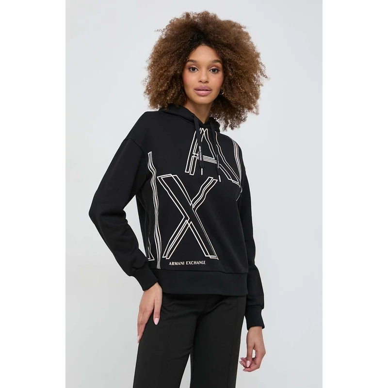 Armani Exchange felpa donna colore nero con cappuccio