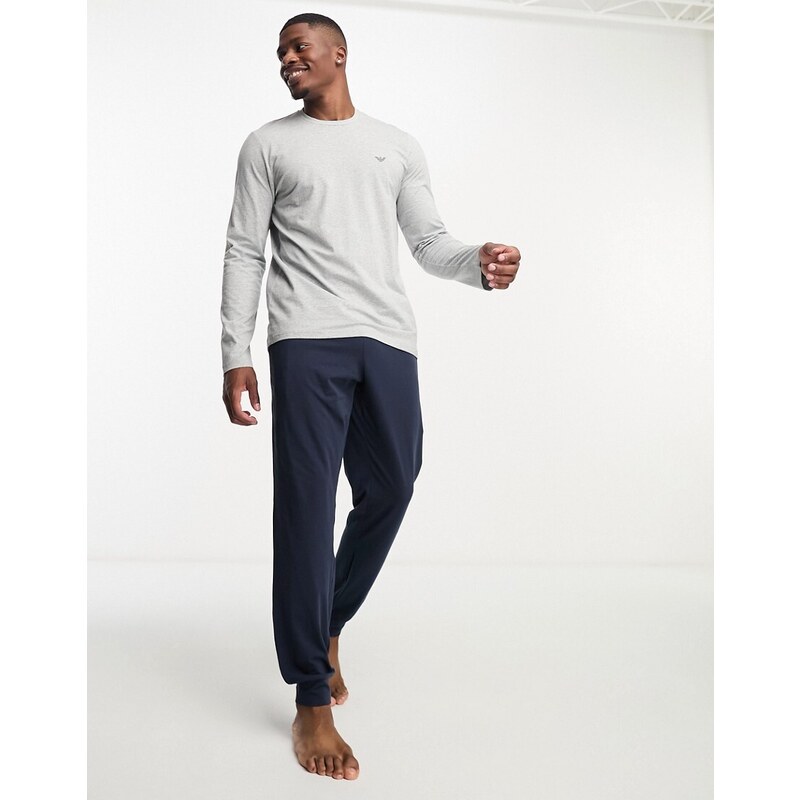 Emporio Armani - Bodywear - Set pigiama grigio e blu navy con fondo elaticizzato