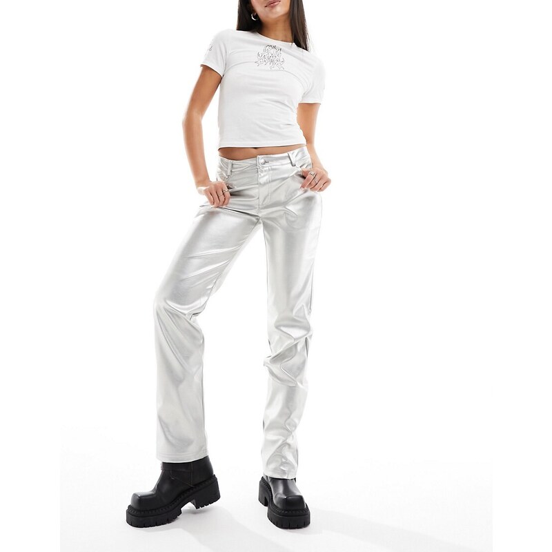 Only - Pantaloni dritti argento metallizzati