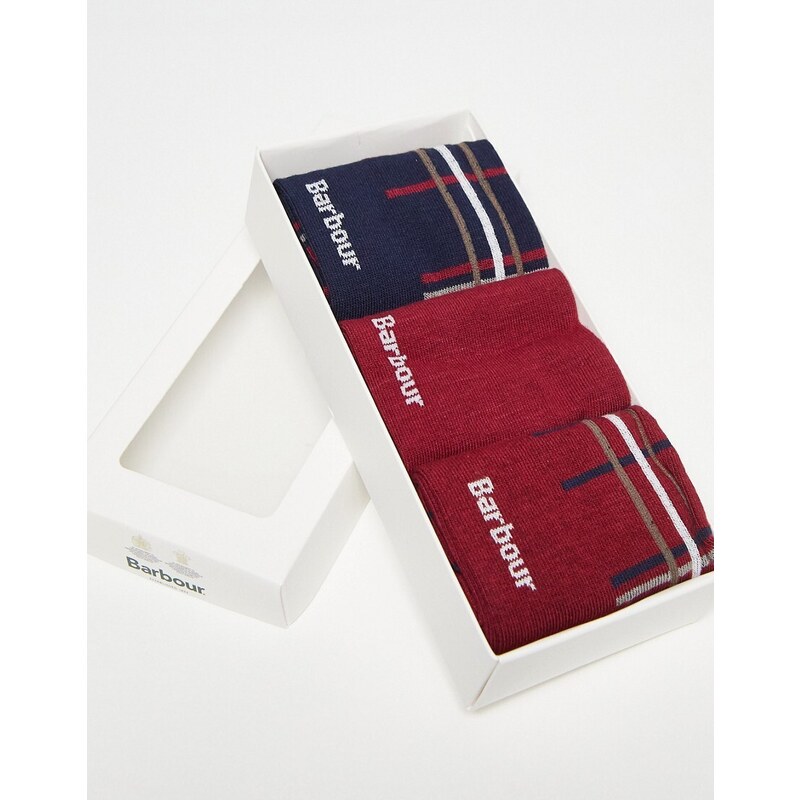 Barbour - Confezione regalo con 3 paia di calzini rossi a quadri scozzesi-Rosso