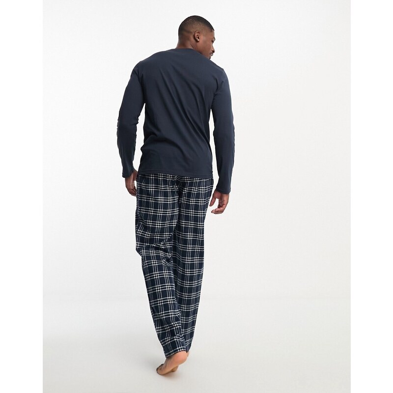 Emporio Armani - Bodywear - Pigiama blu navy a quadri con top a maniche lunghe e pantaloni