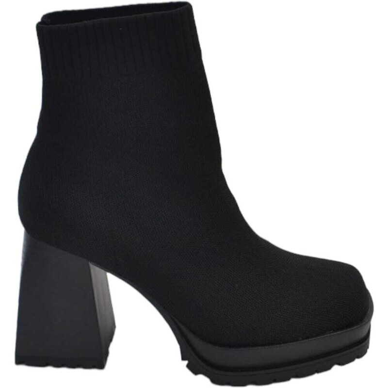 Stivaletto Tronchetto Donna Effetto Calzino In Camoscio Nero Con Tacco Spillo Mini 3 Cm Punta Quadrata Moda