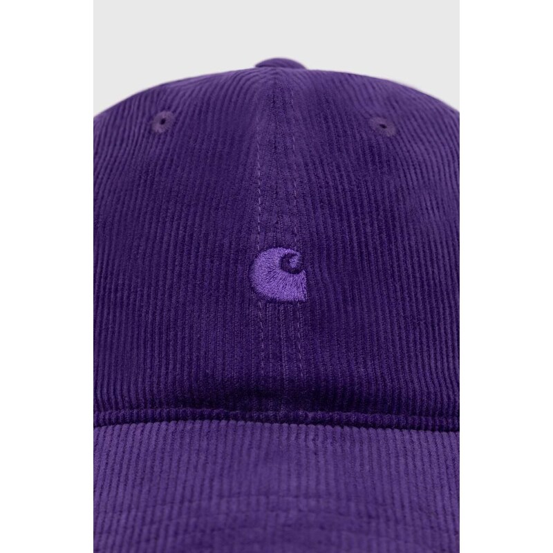 Carhartt WIP cappello con visiera in velluto a coste Harlem Cap colore violetto I028955.1Y5XX