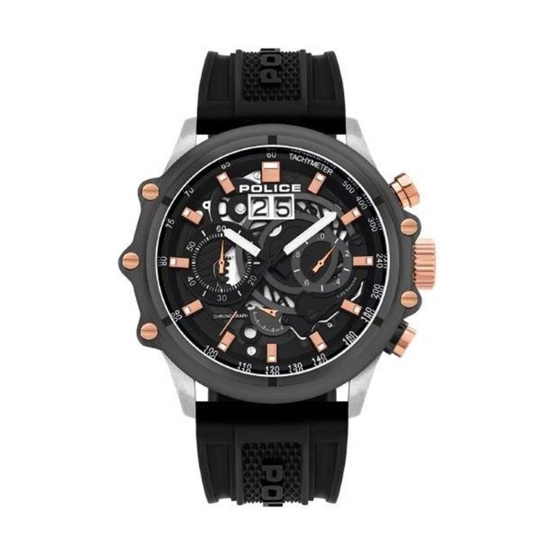 Montre Police Homme Cuir Noir Cadran Argenté 40 Mm étanche 50 M - Neuve Avec étiquettes