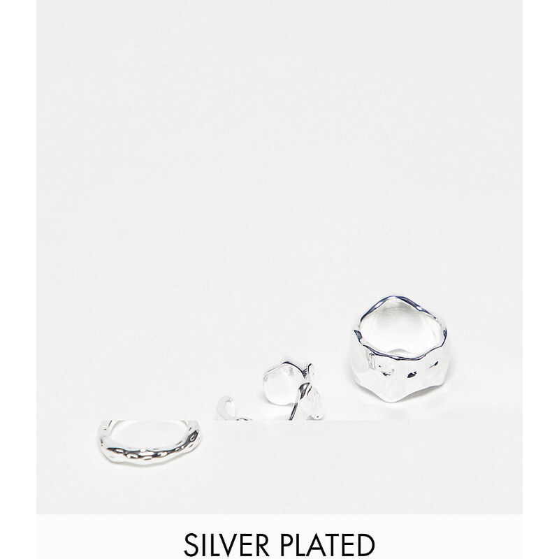 Topshop - Byron - Confezione da 3 anelli fusi placcati in argento