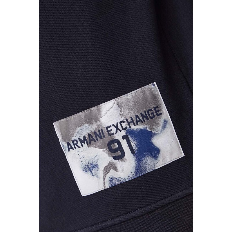 Armani Exchange felpa in cotone uomo colore blu navy con cappuccio con applicazione