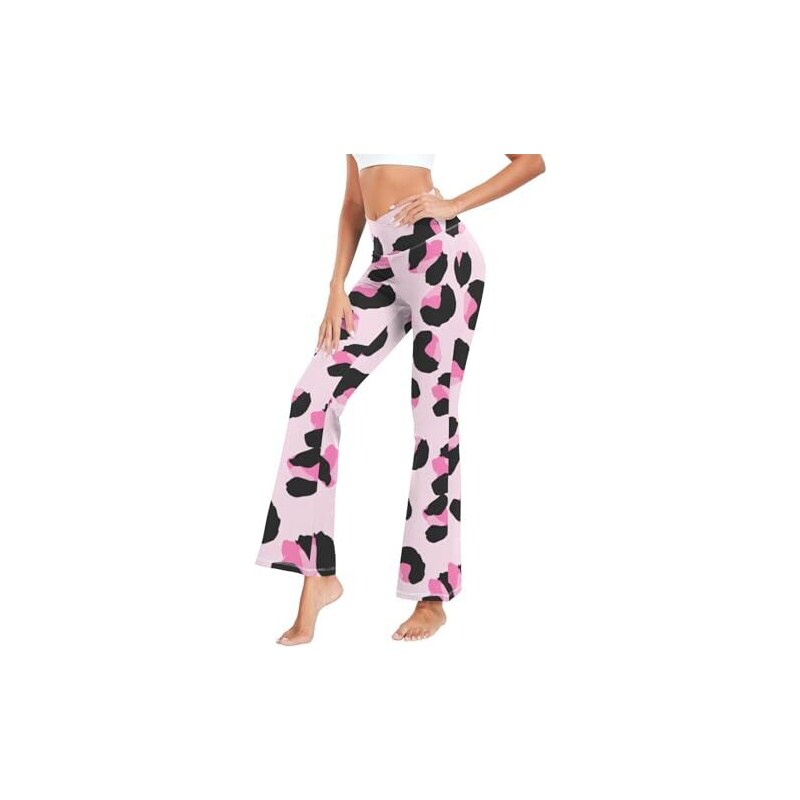 Dallonan Pantaloni da yoga flare da donna leggings morbidi a vita alta  pantaloni neri rosa leopardato pelle S, Multicolore, XL 