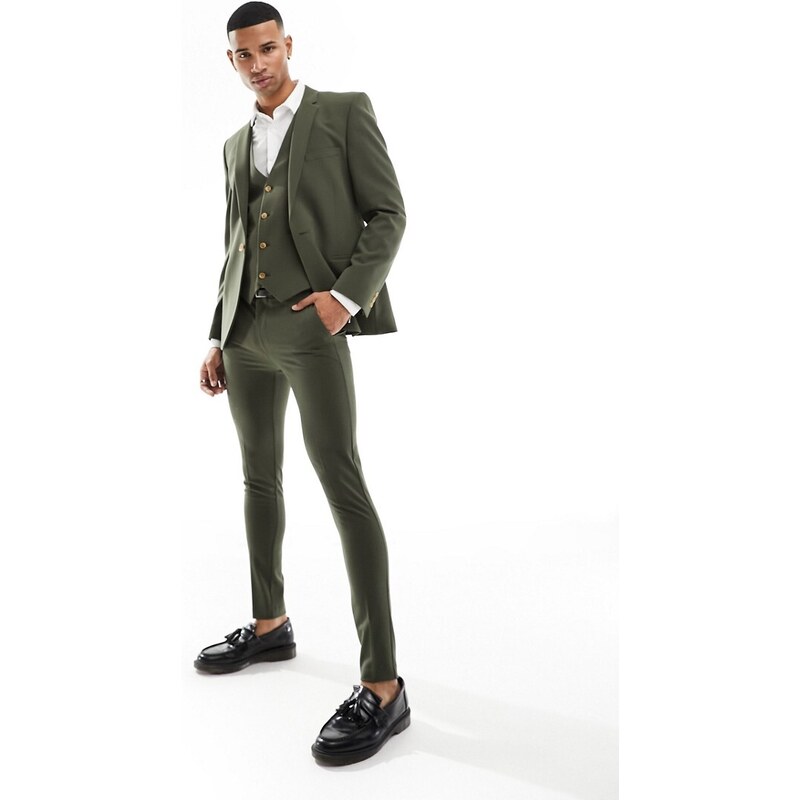 ASOS DESIGN - Pantaloni da abito super skinny kaki-Verde
