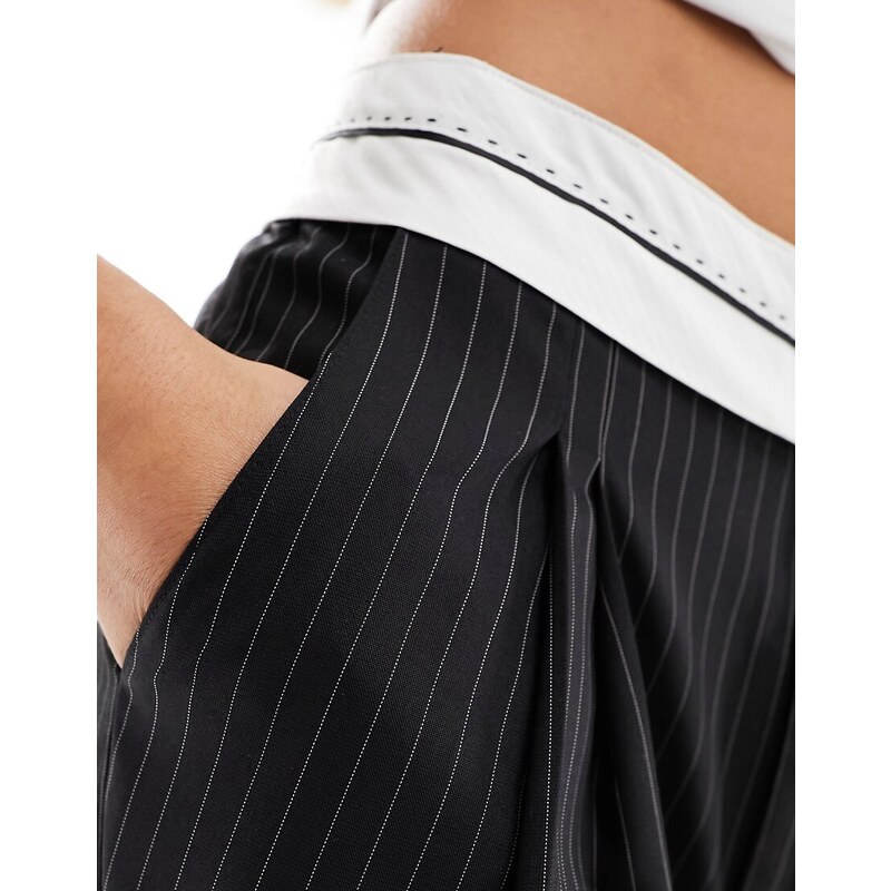 Daisy Street - Pantaloni a vita bassa con fondo ampio neri e bianchi gessati-Nero