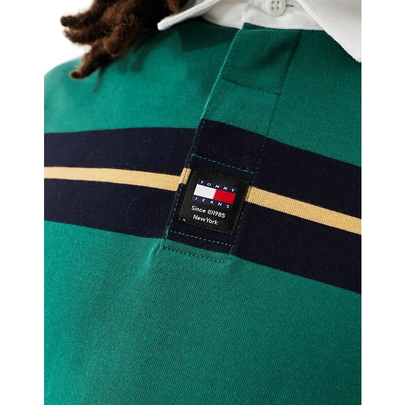 Tommy Jeans - Camicia verde a righe stile rugby