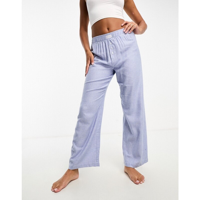 Cotton On - Pantaloni del pigiama boyfriend in flanella blu a quadri
