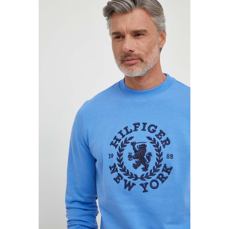 Tommy Hilfiger felpa in cotone uomo colore blu con applicazione