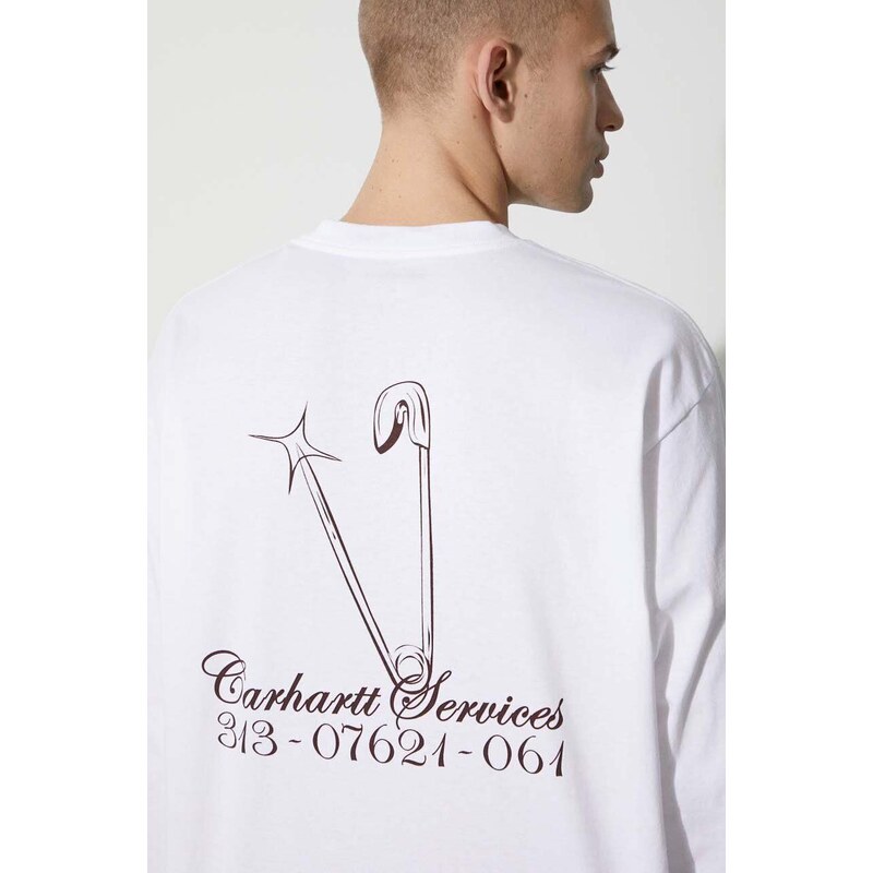 Carhartt WIP top a maniche lunghe in cotone Longsleeve Safety Pin T-Shirt colore bianco I032892.20LXX