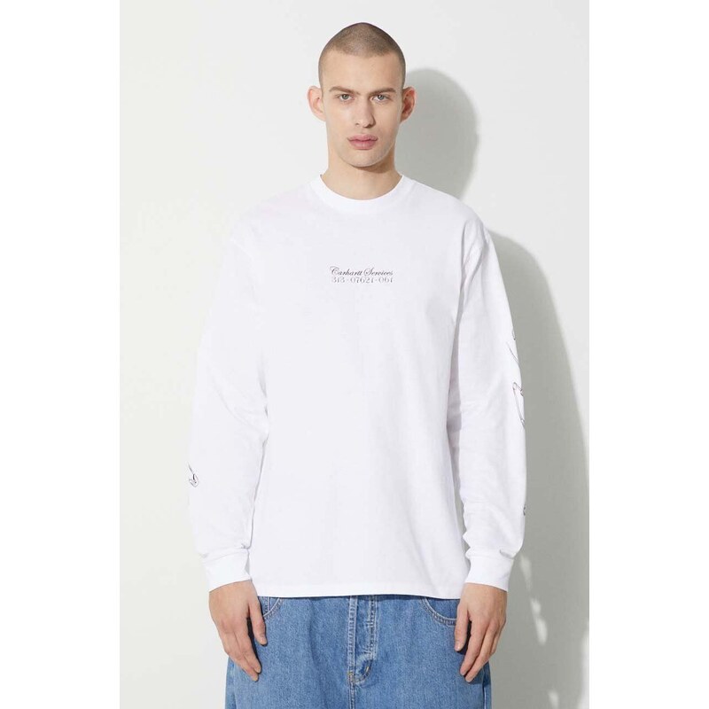 Carhartt WIP top a maniche lunghe in cotone Longsleeve Safety Pin T-Shirt colore bianco I032892.20LXX