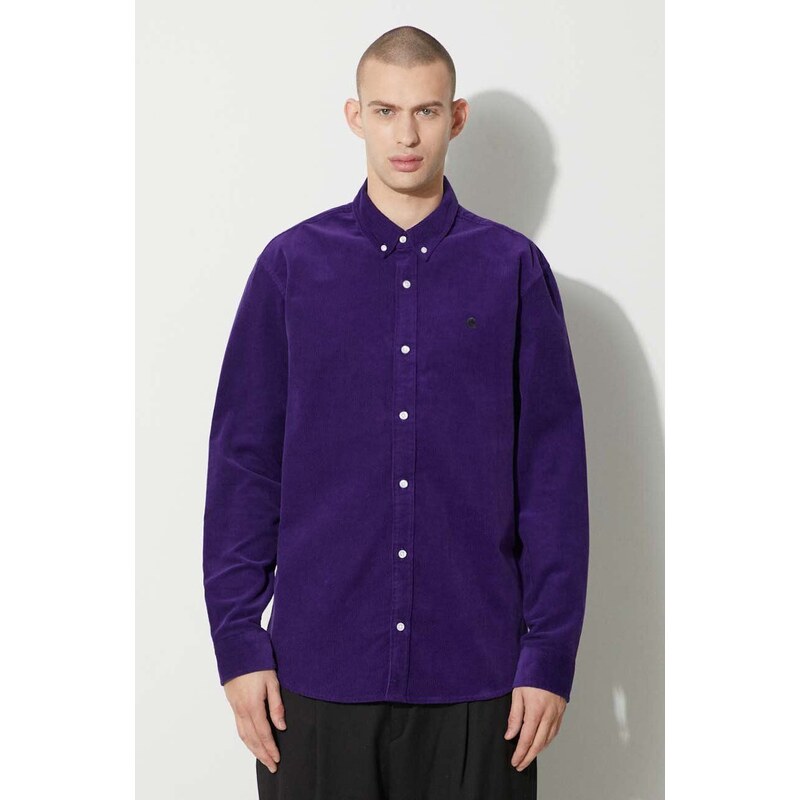 Carhartt WIP camicia in velluto a coste Longsleeve Madison Fine Cord Shirt colore violetto I030580.1ZTXX