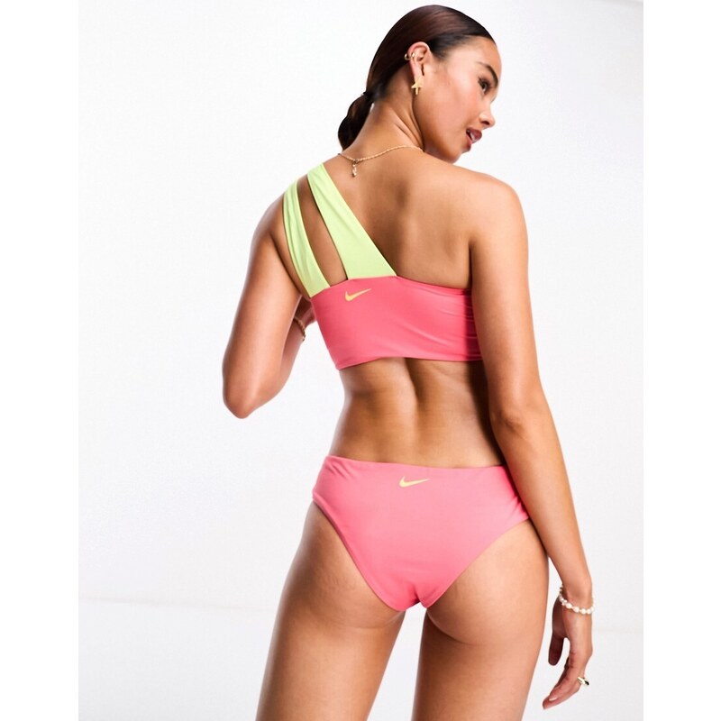 Nike Swimming - Icon - Top bikini verde e rosa asimmetrico con logo